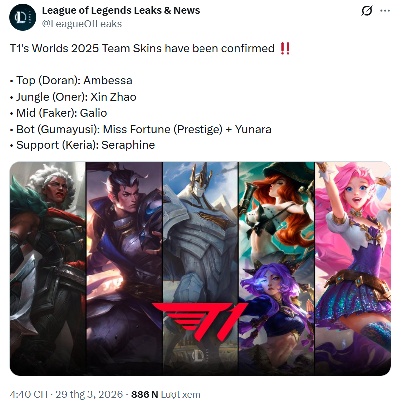 Cộng đồng LMHT tiếc cho một vị tướng tiếp tục vắng mặt trong dàn skin CKTG 2025 của T1- Ảnh 2. Cộng đồng LMHT tiếc cho một vị tướng tiếp tục vắng mặt trong dàn skin CKTG 2025 của T1- Ảnh 2.