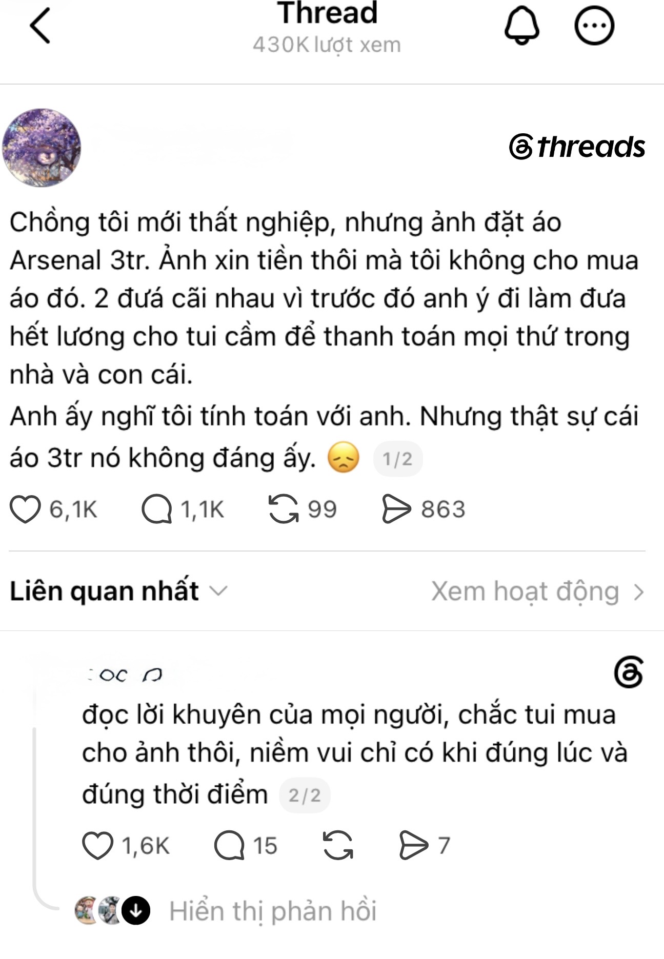Chồng thất nghiệp vẫn "bạo tay" đòi mua áo Arsenal 3 triệu, vợ lên mạng than thở liền nhận cái kết bất ngờ- Ảnh 1.