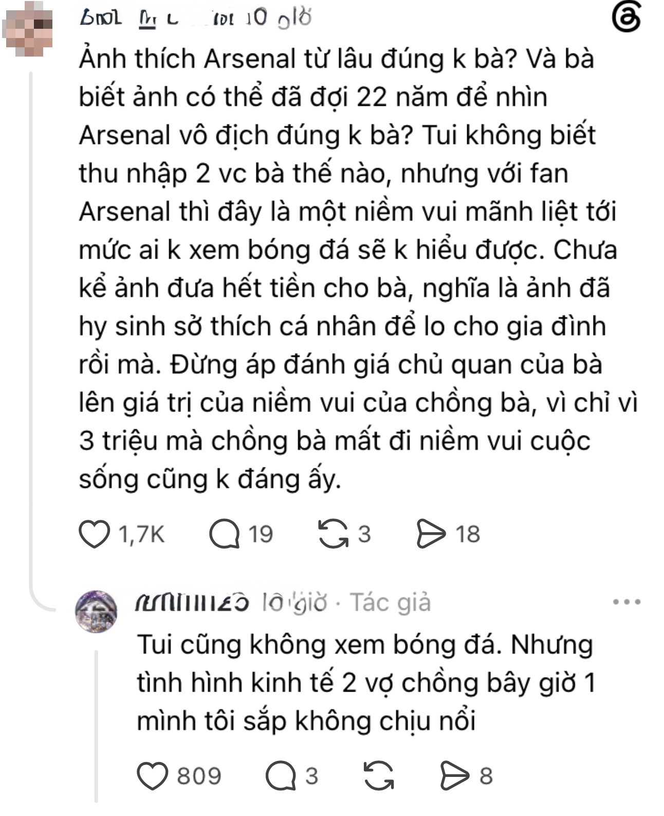 Chồng thất nghiệp vẫn "bạo tay" đòi mua áo Arsenal 3 triệu, vợ lên mạng than thở liền nhận cái kết bất ngờ- Ảnh 2.