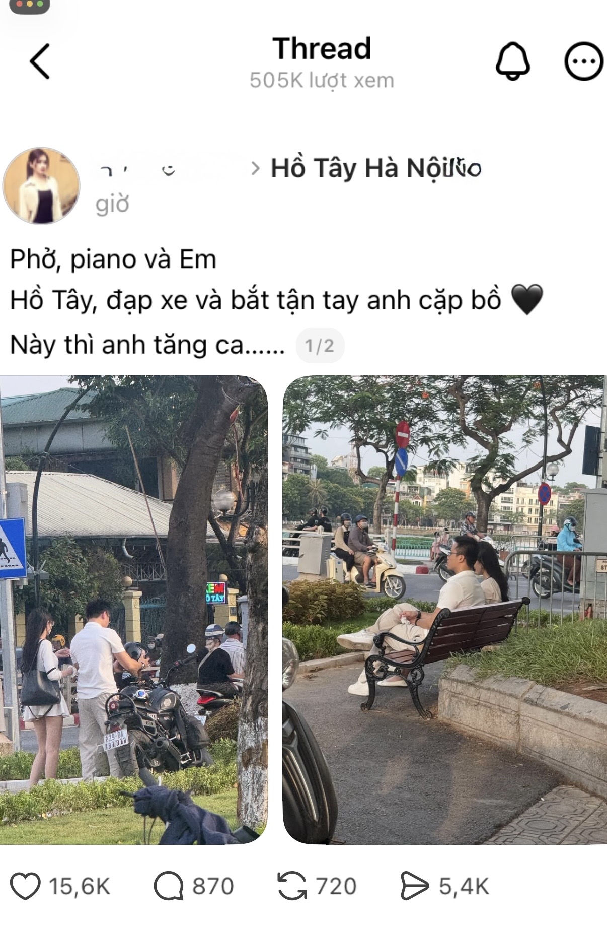 Đi đạp xe Hồ Tây, gái xinh ngỡ ngàng bắt quả tang bạn trai ngoại tình hút gần nửa triệu lượt xem- Ảnh 1.