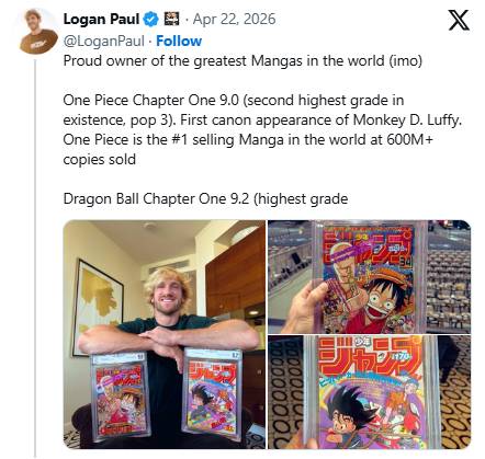 Logan Paul bị fan One Piece chỉ trích sau khi chi hơn 14 tỷ mua manga hiếm- Ảnh 1.