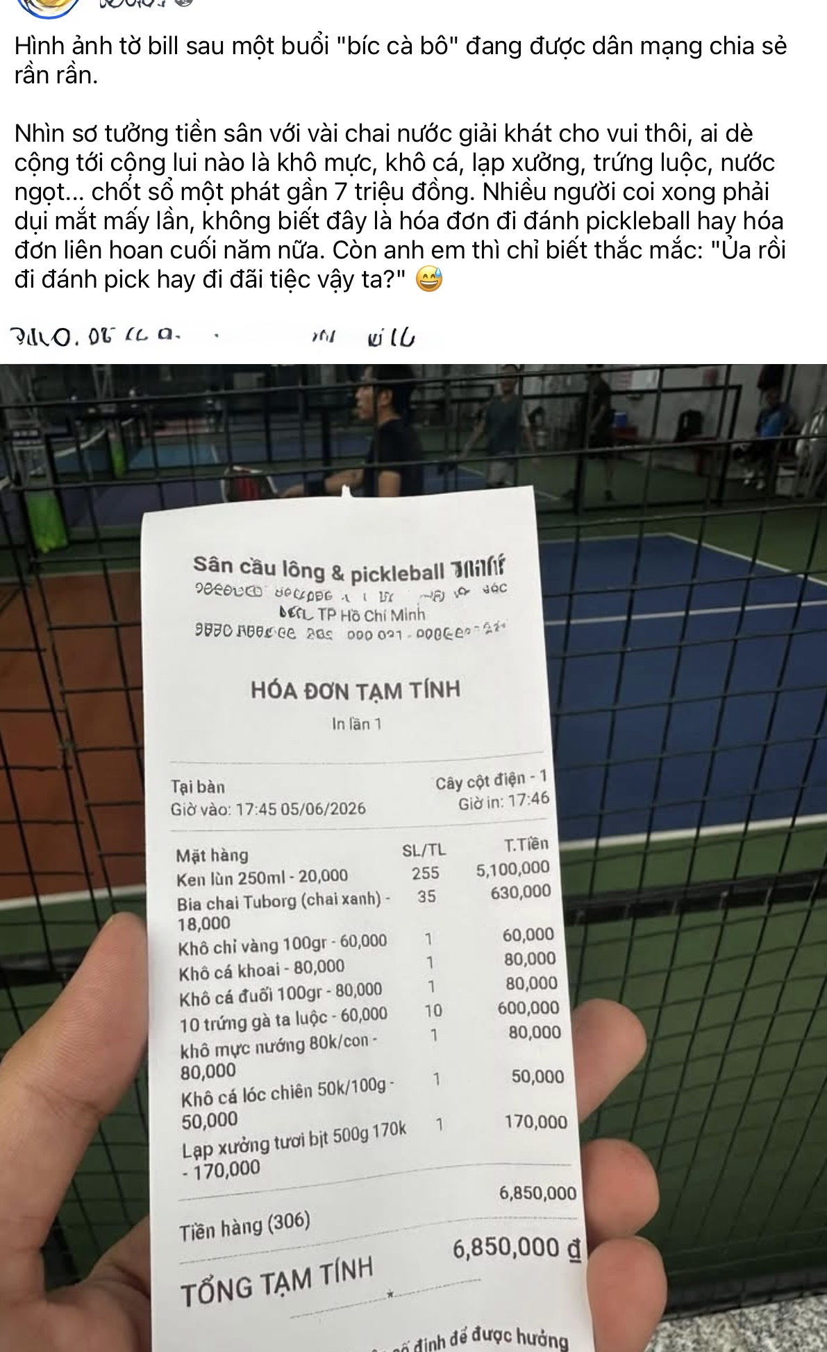 Xôn xao hóa đơn Pickleball lên tới vài triệu một buổi- Ảnh 1.