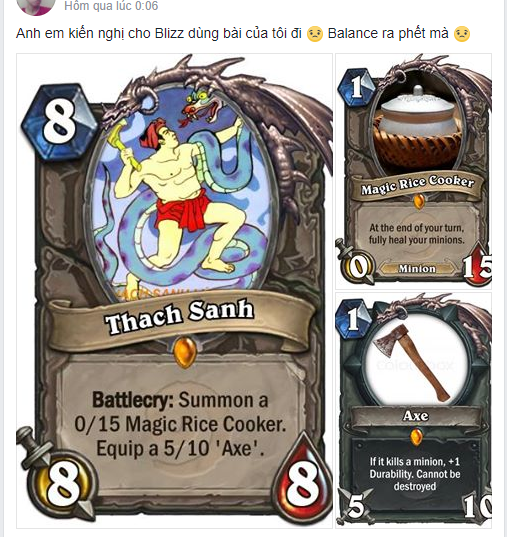 Chết cười với là bái Hearthstone “Thạch Sanh” của game thủ Việt