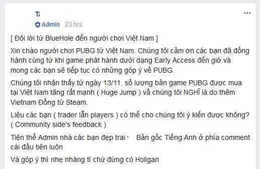 Nhà sản xuất PUBG bất ngờ muốn hỏi ý kiến game thủ Việt Nam xem game hay hay dở
