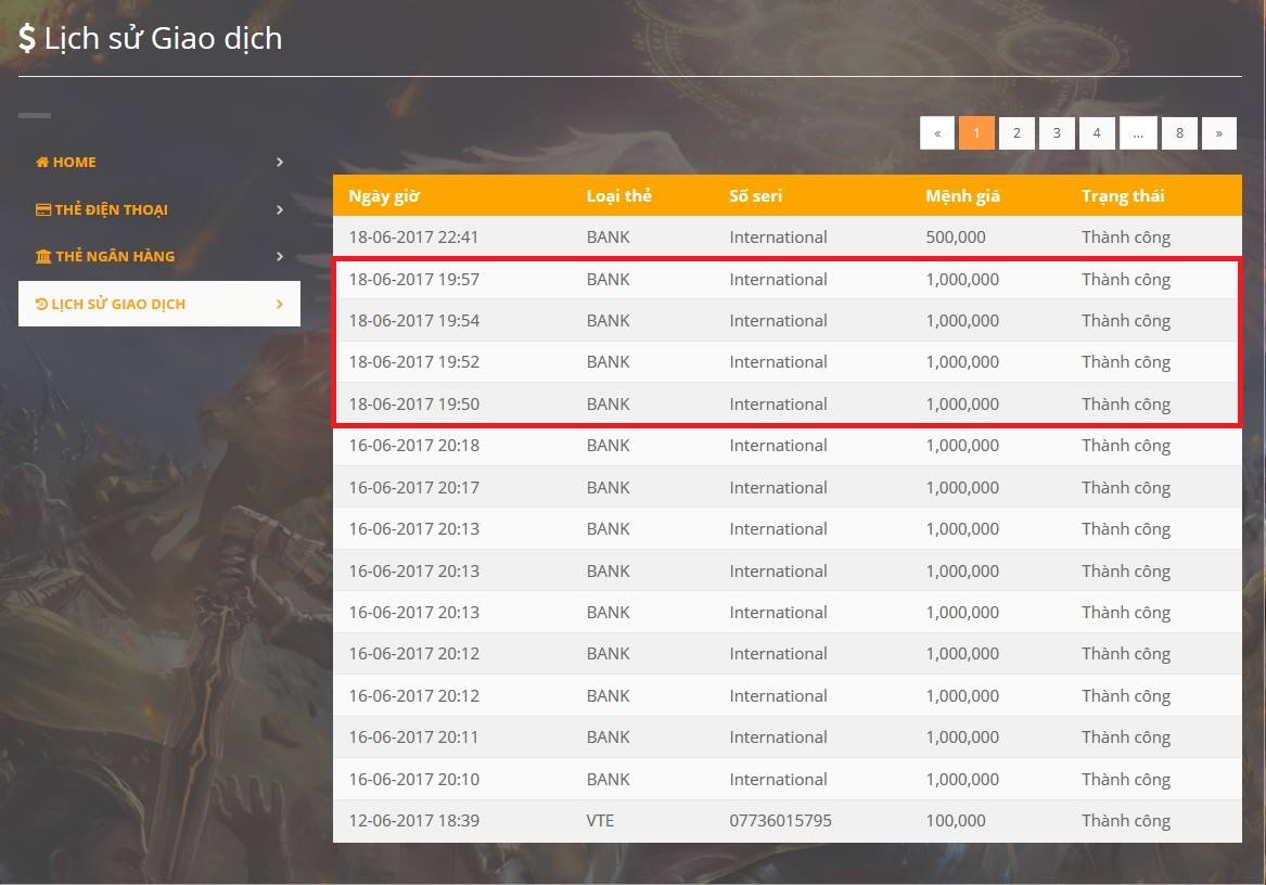 Game thủ này nạp nhầm server tới 4 lần, tổng cộng là 4 triệu.