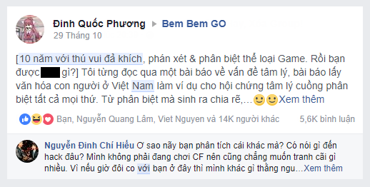  Bài viết kêu gọi tẩy chay nạn phân biệt game Thượng đẳng nhận được hàng ngàn lượt Share ủng hộ từ cộng đồng. 