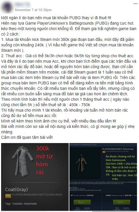 Vì sao game thủ Việt nên mua account PUBG thay vì bỏ vài nghìn đi thuê?