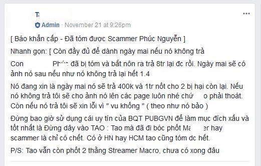 Thanh niên lợi dụng chức quyền trong cộng đồng PUBG Việt lừa đảo tới hơn 9 triệu đồng!