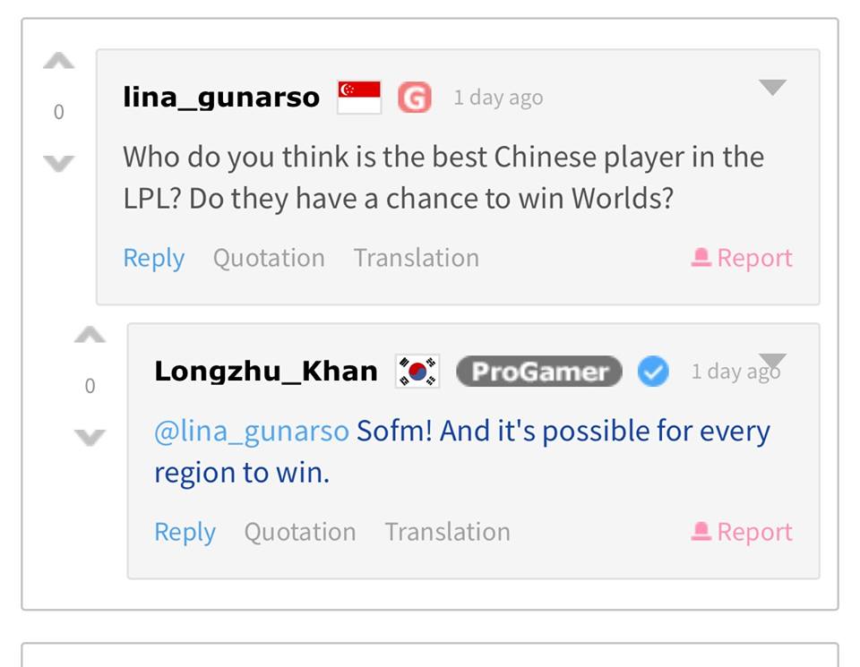 Khi được hỏi ai là tuyển thủ LMHT Trung Quốc giỏi nhất, siêu sao Khan không ngần ngại gọi tên SofM