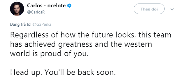  Ocelote – Founder của G2 eSports đã lên tiếng động viên người đàn em: “Bất kể tương lai sắp tới sẽ như thế nào thì đội hình này đã đạt được sự vĩ đại của nó và phương Tây tự hào về mấy đứa.” 