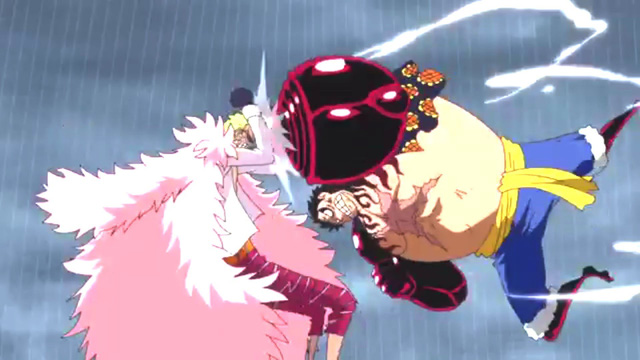  Luffy dùng Gear 4 Pound Man tấn công tới tấp Thất Vũ Hải Doflamingo. 