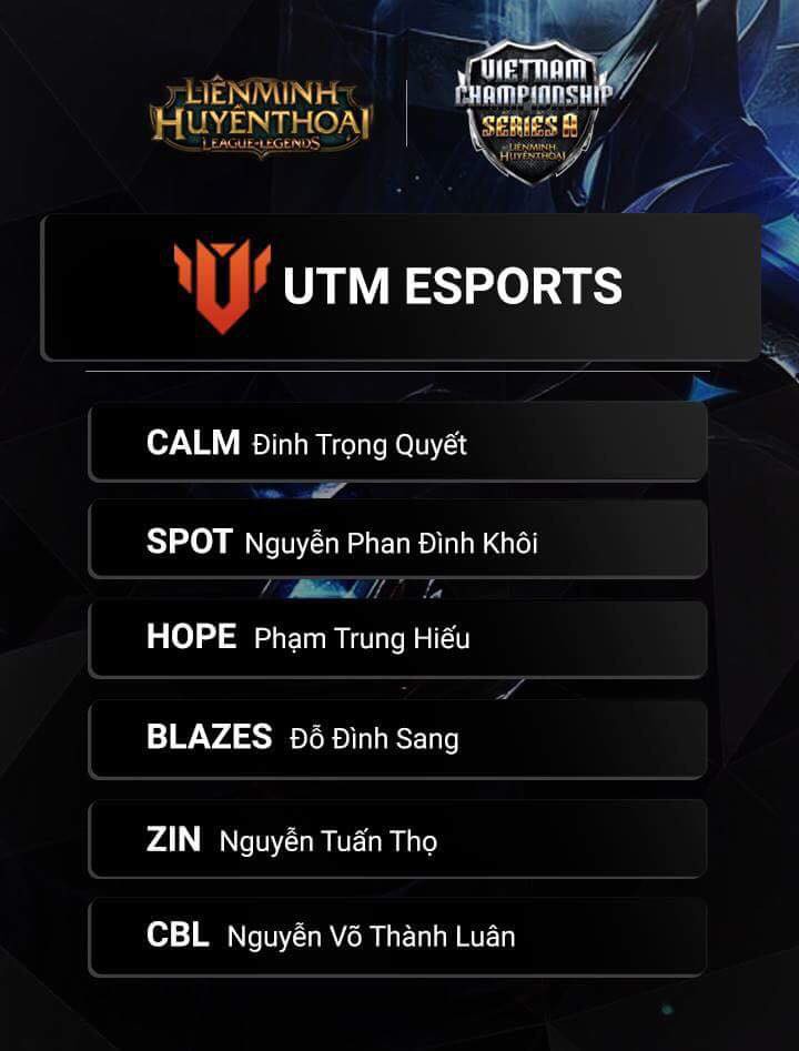  Đội hình thi đấu chính thức của đội tuyển Ultimate Esports tại VCSA Mùa Xuân 2018 