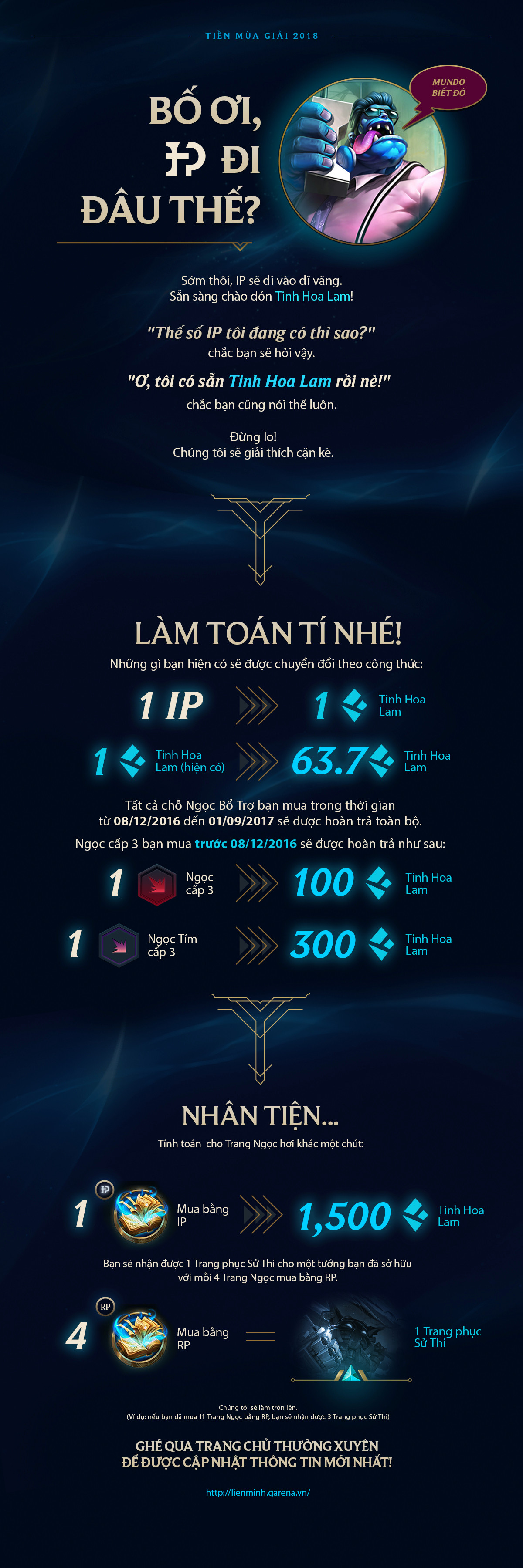 Riot chính thức công bố tỷ lệ quy đổi ngọc, bảng bổ trợ và IP sang Tinh Hoa Lam