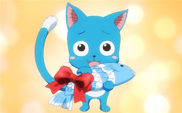  Happy là chú mèo xanh lam có cánh và biết bay trong Fairy Tail. Cậu ta rất mê cá, hay làm trò khiến khán giả cười ngặt nghẽo. 