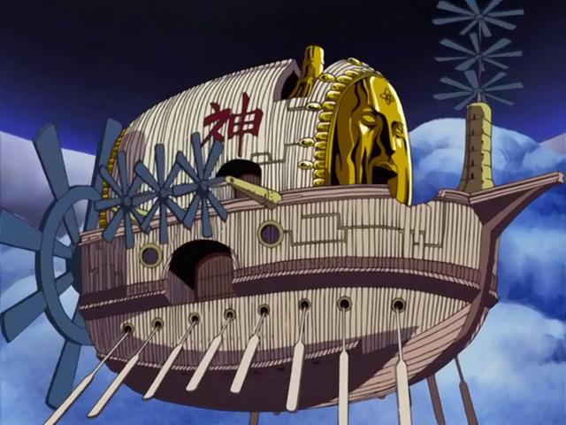  Ark Maxim là con tàu của “chúa trời” Enel giúp hắn bay lượn trong không trung nhờ có nguồn năng lượng khổng lồ sinh ra từ luồng điện của trái Ác Quỷ Enel ăn. 