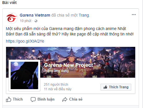  Dòng trạng thái được chia sẻ trên fanpage của Garena Vietnam 