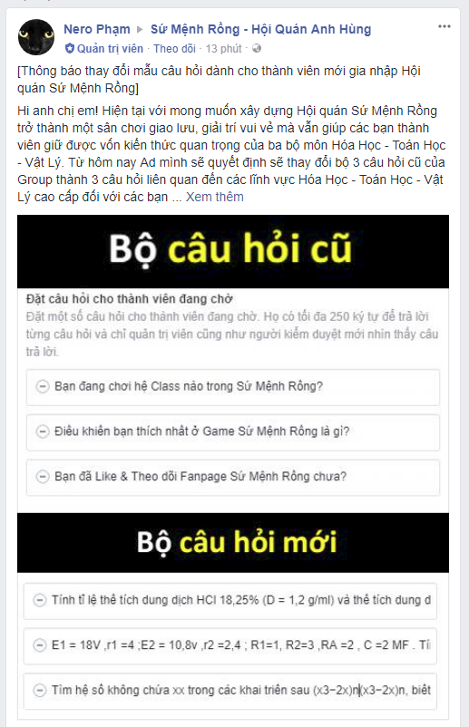 Khiếp sợ trước bộ câu hỏi Toán - Lý - Hóa nâng cao của một Admin group game dành cho thành viên mới