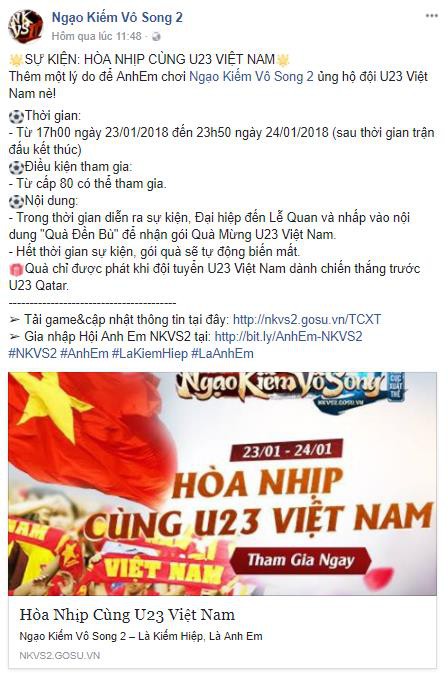 Ngạo Kiếm Vô Song 2 ra mắt Big Update đầu tiên mừng U23 thắng lợi, tặng quà khủng Dell Vostro 3568