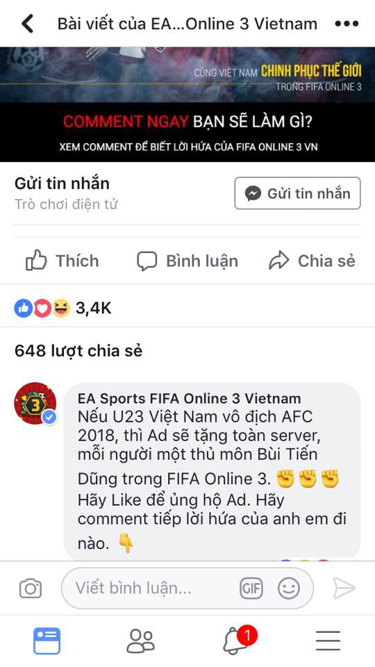 Admin FIFA Online 3 sẽ tặng mỗi account một thẻ VN Star Bùi Tiến Dũng nếu…