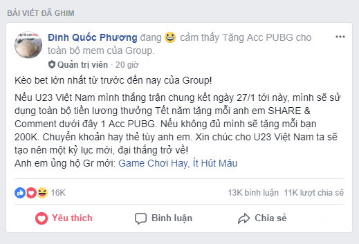  Có lẽ đây là Admin Group Game chịu chơi nhất từ trước đến nay. 