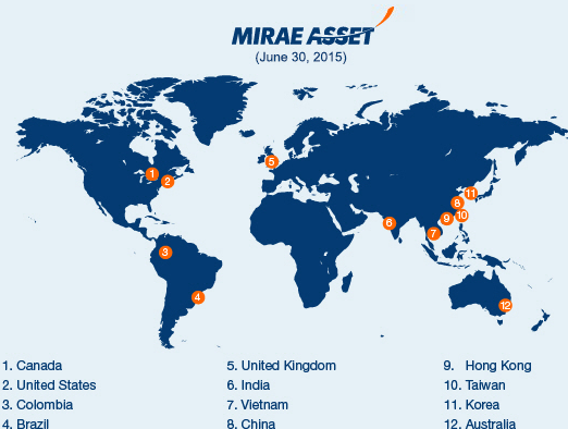  Vùng phủ sóng của Mirae Asset Group (tính đến năm 2015) 