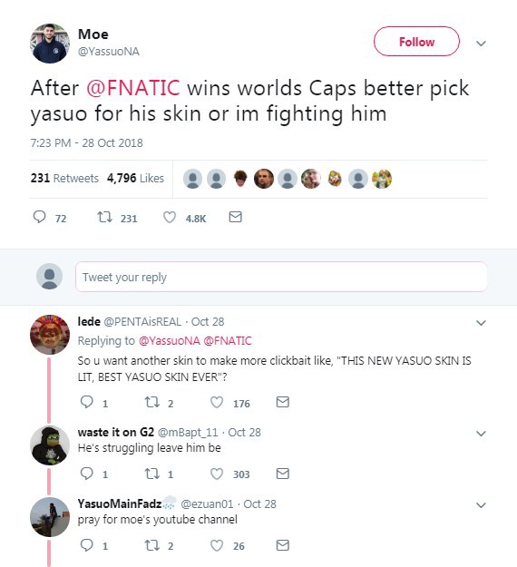Yassuo: Tốt nhất là Caps nên chọn trang phục Yasuo nếu Fnatic vô địch, nếu không tôi sẽ đập cậu ta một trận. - Ảnh 1.