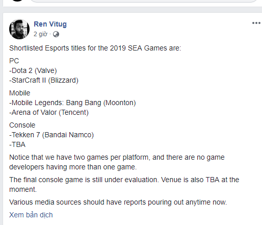 SEA Games 2019 chính thức công bố các game eSport: Mobile Legends được chọn bên cạnh DOTA 2, Starcraft II... - Ảnh 1.