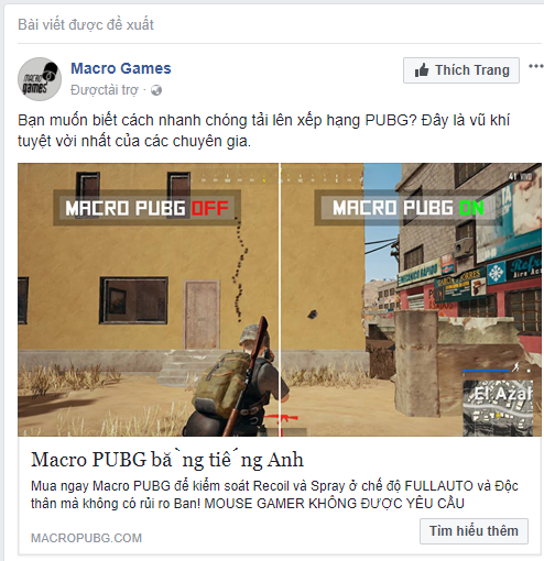 Giật mình khi tool macro bắn súng không giật trong PUBG được quảng cáo tràn lan trên cả Facebook