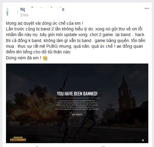 Đắng lòng nam game thủ Việt bị ban nick PUBG đến... 3 lần, cứ ban xong lại được Bluehole xin lỗi rồi mở lại