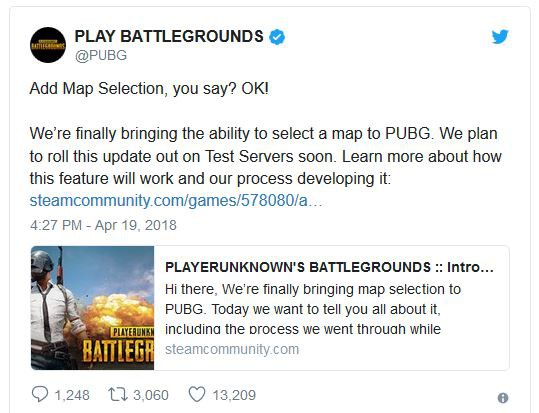 Cuối cùng PUBG cũng 'sắp' cho game thủ gạch tên các bản đồ mình ghét