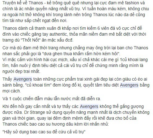  Có fan còn cao hứng tóm tắt cuộc đợi Thanos bằng 1 câu chuyện ngắn 