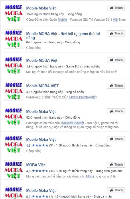  Có vô vàn fanpage Mobile MOBA Việt trên mạng xã hội và người chơi đều khó có thể biết đâu là thật, đâu là giả. 