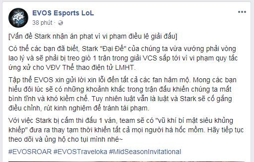 Xin lỗi vì hành vi chửi bậy trong rank của Stark, EVOS cũng úp mở về tuyển thủ đường trên thay thế mới siêu khủng