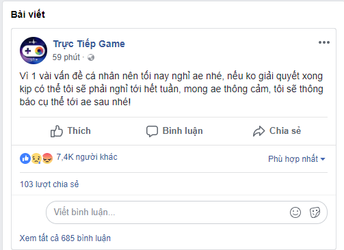 [Tin nóng] Kênh stream hàng đầu Việt Nam “Trực Tiếp Game” sẽ tạm nghỉ trong một thời gian