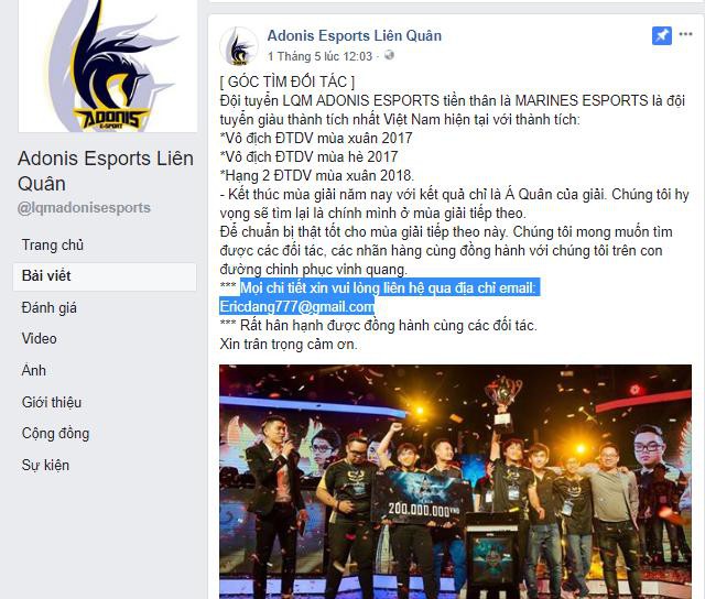 Mọi lời đề nghị hợp tác với Adonis Esports vào lúc này đều sẽ giúp họ yên tâm thi đấu để cạnh tranh sòng phẳng với mọi đối thủ.