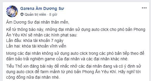 Sử dụng Auto Click trong Âm Dương Sư sẽ bị khóa account vĩnh viễn