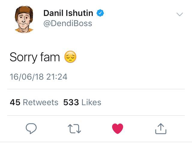  Dendi gửi lời xin lỗi tới các fan hâm mộ. 