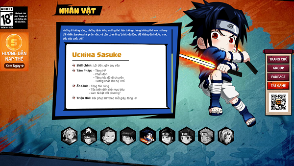  Sasuke đang là class nhân vật được yêu thích nhất trong Làng Lá Phiêu Lưu Ký 