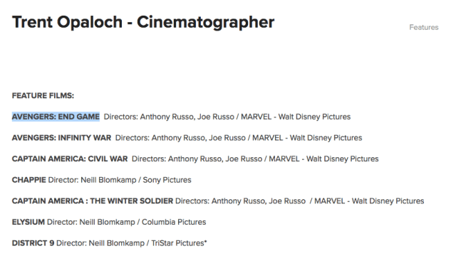  Hình ảnh mà Trent Opaloch đăng tiêu đề của Avengers 4 lên trang web của mình. 