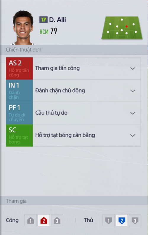  Tuy nhiên hãy thử chỉnh xu hướng Chiến thuật đơn cho từng cầu thủ để quen với gameplay. 