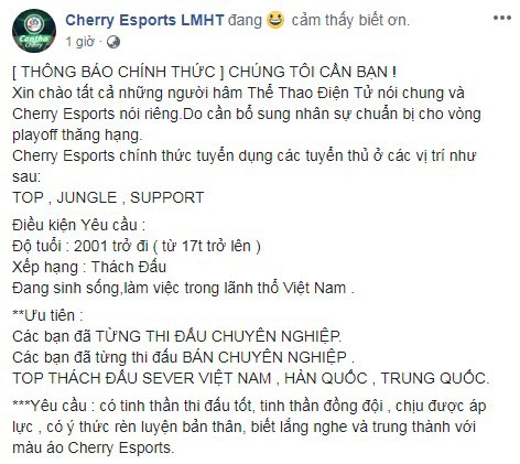 Cherry Esports gấp rút tuyển quân chuẩn bị cho cuộc chiến sinh tử trụ hạng VCS - Ảnh 2.