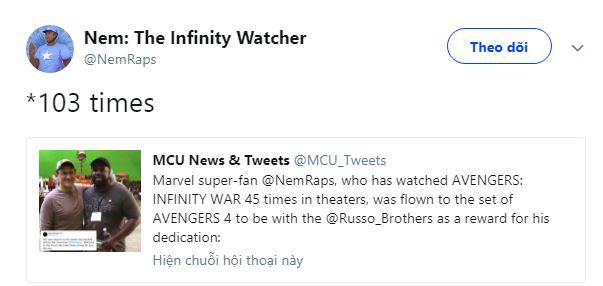 Cái kết có hậu cho fan hâm mộ cuồng nhiệt xem Avengers: Infinity War tới 103 lần - Ảnh 2.