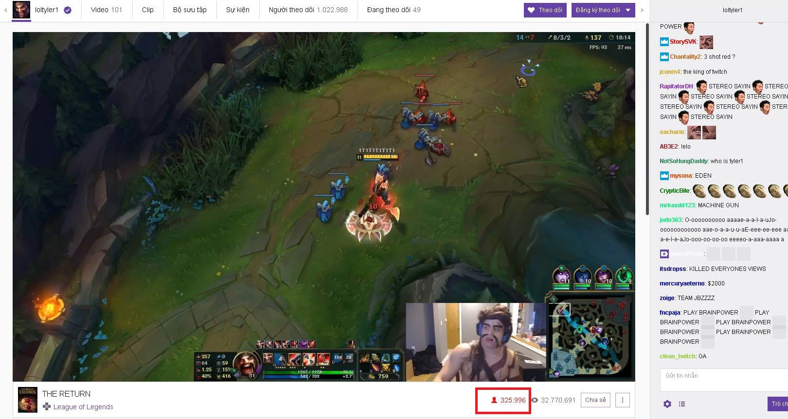  Hơn 300 nghìn người xem trực tiếp Tyler1 trên Twitch 