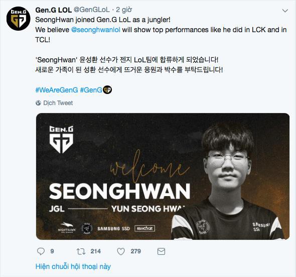 LMHT: SeongHwan – Cựu tuyển thủ của Hanwhalife gia nhập team Gen.G - Ảnh 1.