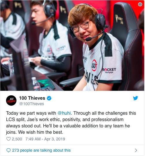 LMHT - Chính thức: 100 Thieves chia tay với siêu tạ Huhi - Ảnh 1.