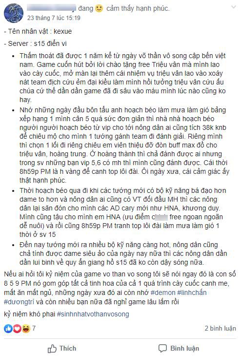 Game thủ chia sẻ cảm xúc sau 1 năm gắn bó với Võ Thần Vô Song, hóa ra đam mê lại là những kỉ niệm giản đơn thế này - Ảnh 4.