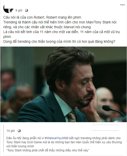 Câu nói kinh điển I love you 3000 của Tony Stark gây tranh cãi khi bất ngờ được trending cho người khác - Ảnh 1. Câu nói kinh điển I love you 3000 của Tony Stark gây tranh cãi khi bất ngờ được trending cho người khác - Ảnh 1.