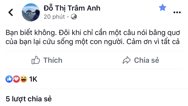 Trâm Anh đăng dòng trạng thái đầy ẩn ý rồi xóa ngay sau đó, ám chỉ lời nói có thể cứu sống một con người - Ảnh 4.