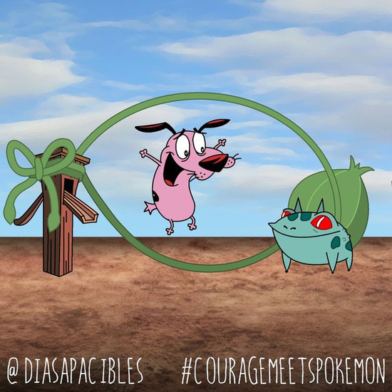 Loạt ảnh hài hước khi chú chó Courage gặp gỡ Pokémon, trông chẳng khác gì phim kinh dị - Ảnh 1.