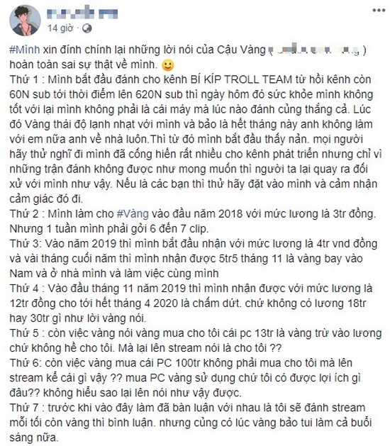 Xích mích tiền bạc, hot streamer Cậu Vàng bị bóc mẽ stream nhờ người khác đánh, chỉ múa mép cũng thành nổi tiếng? - Ảnh 8.